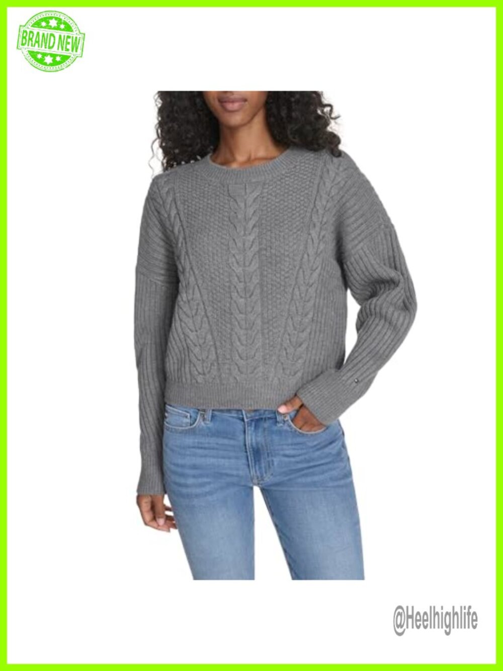 Cable Knit Crewneck Pullover Sweater Long Sleeve